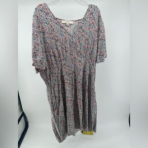 LOFT Floral Midi Dress - Red and Blue